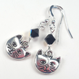 Cats - Pewter/black crystal hook earrings