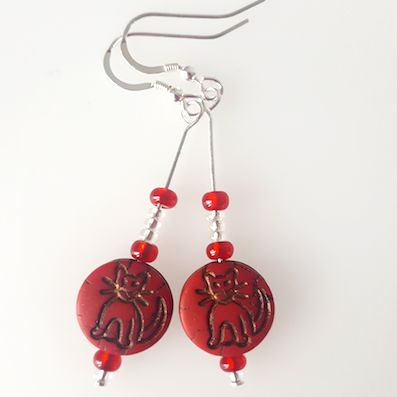 Cats - Red cat hook earrings