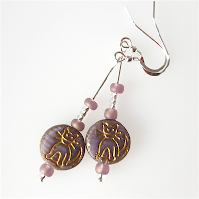 Cat - Purple opaque hook earrings