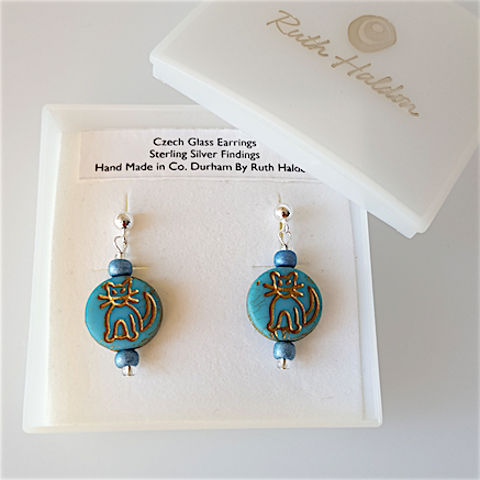 Cats - Aqua Czech glass post earrings