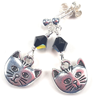 Cats - pewter/black post earrings