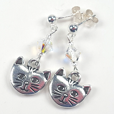 Cats - pewter/crystal post earrings