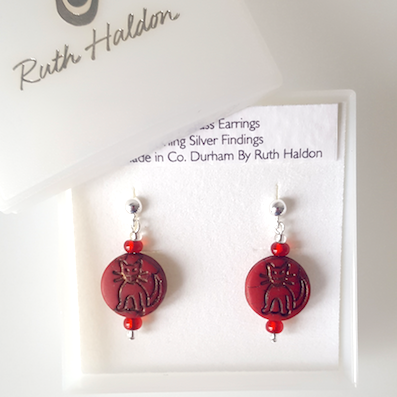 Cats - Red Czech glass post earrings