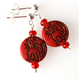 Cats - Red Czech glass post earrings