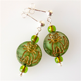 Cats - Green Czech glass post earrings