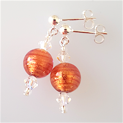 Copper coloured Murano post earrings