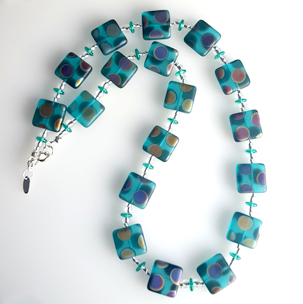 Teal multi spot square bead necklace