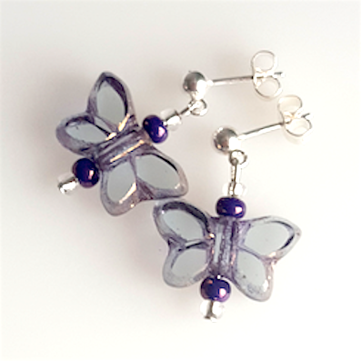 Grey butterfly post earrings