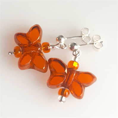 Orange butterfly post earrings
