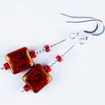 Red/clear mottled hook earrings