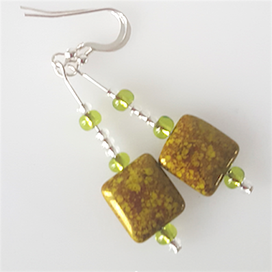 Green/purple pillow hook earrings