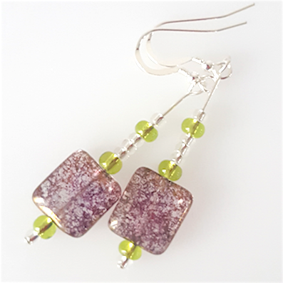 Green/purple pillow hook earrings