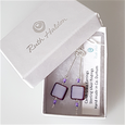 Lavender square glass hook earrings