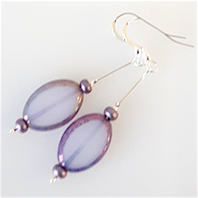 Lavender/blue oval Czech glass hook earrings