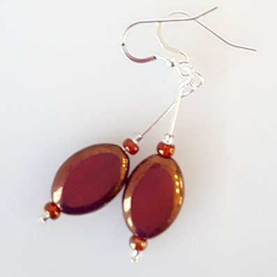 Burgundy oval Czech glass hook earrings