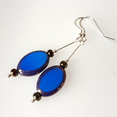 Bright blue oval hook earrings