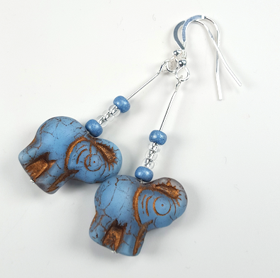 Blue Elephant earrings, long.