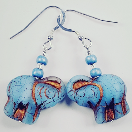 Blue Elephant Earrings. Shorter with hooks.