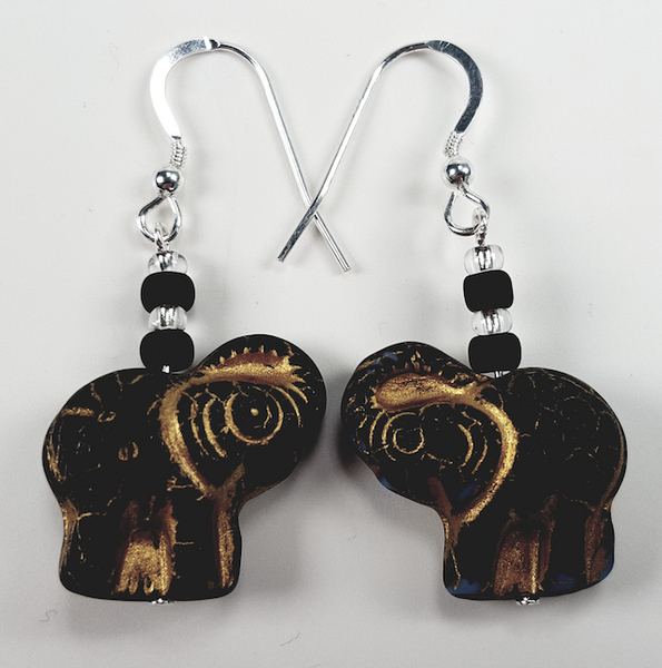 Black Elephant Earrings. Shorter length