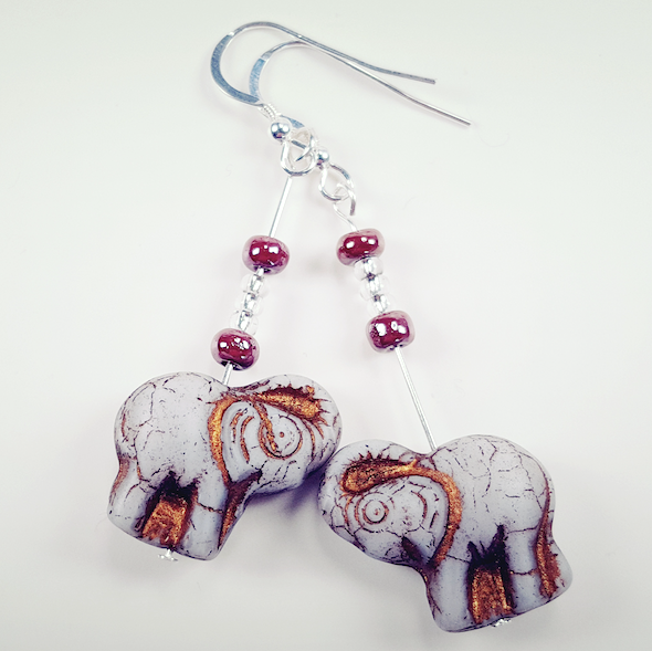 Grey Elephant Earrings, long.