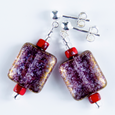 Red/clear pillow post earrings