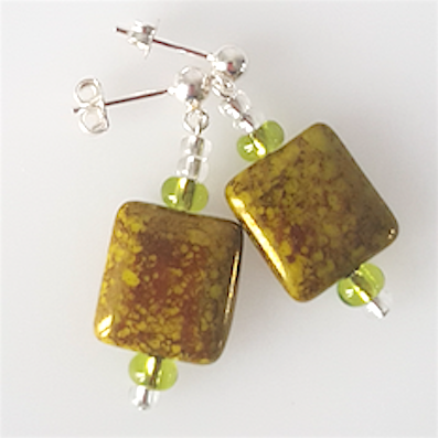 Green/purple pillow post earrings