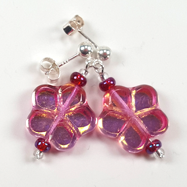 Hot pink cut flower post earrings