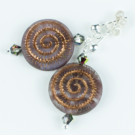 Burgundy/bronze swirl Czech glass post earrings