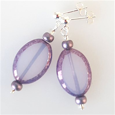 Lavender/blue oval Czech glass post earrings