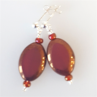 Burgundy oval Czech glass post earrings