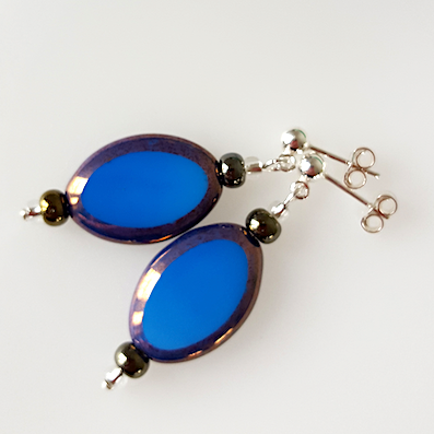 Bright blue oval post earrings