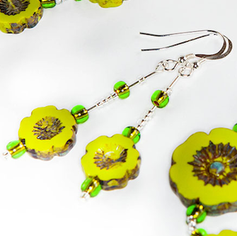 Green cut flower hook earrings