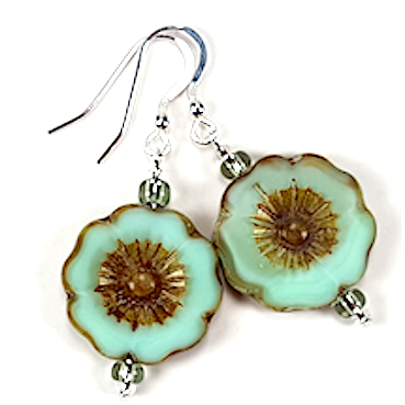 Mint green cut flower hook earrings