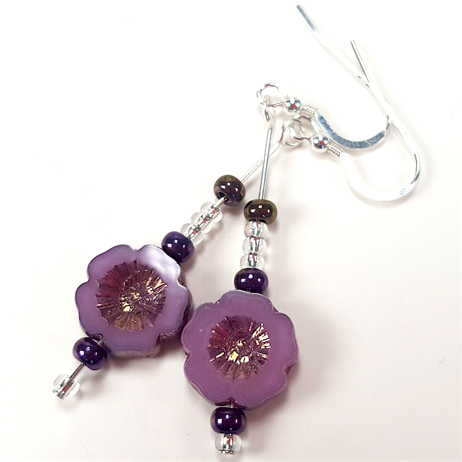 Plum cut flower hook earrings