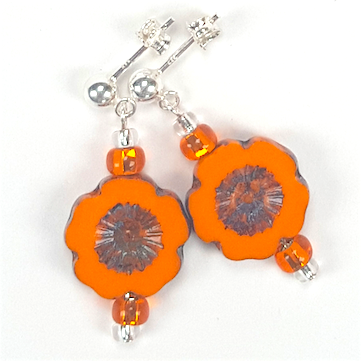Orange cut flower post earrings.