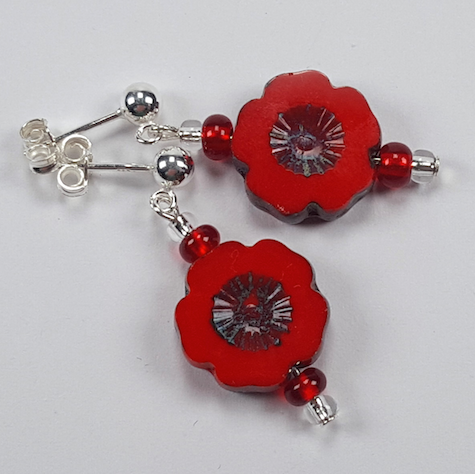 Red cut flower earrings with posts