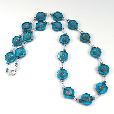 Aqua Cut flower necklace. Medium beads