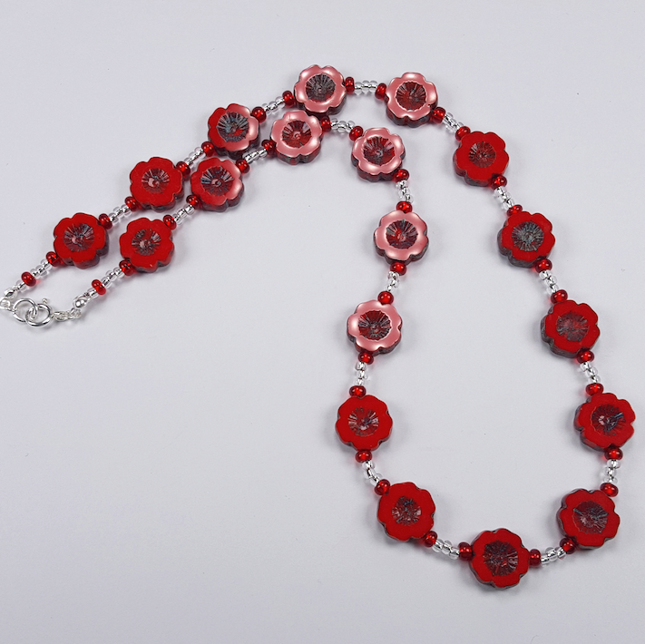 Red cut flower necklace