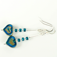 Rich aqua glass heart hook earrings
