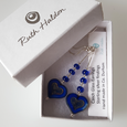 Rich blue mix glass heart hookm earrings