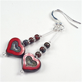 Bright red glass heart hook earrings