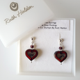 Dark red heart glass post earrings