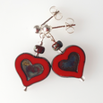 Bright red glass heart post earrings