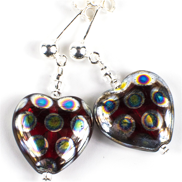 Red heart spotted post earrings