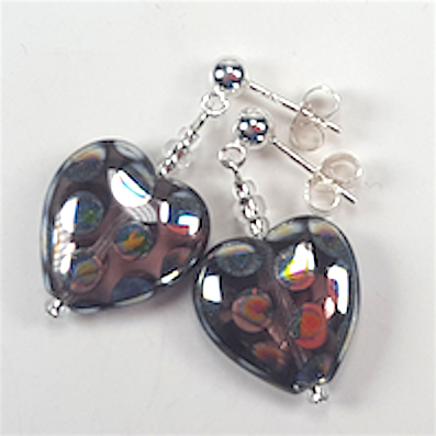 Purple spotted heart post earrings