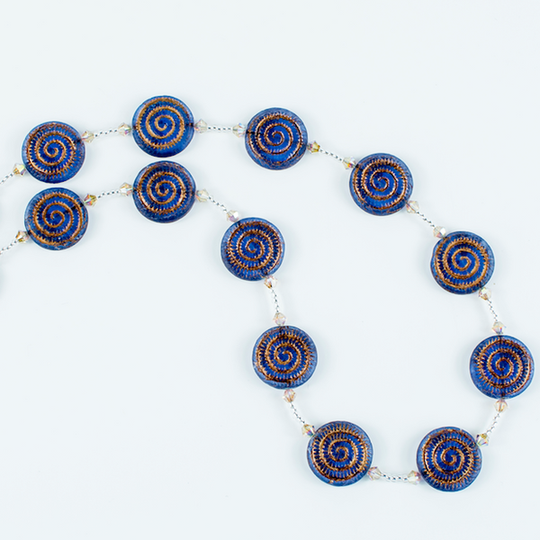 Blue/bronze swirl, Czech glass necklace