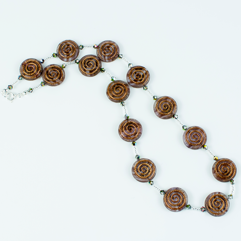 Burgundy/bronze swirl Czech glass necklace