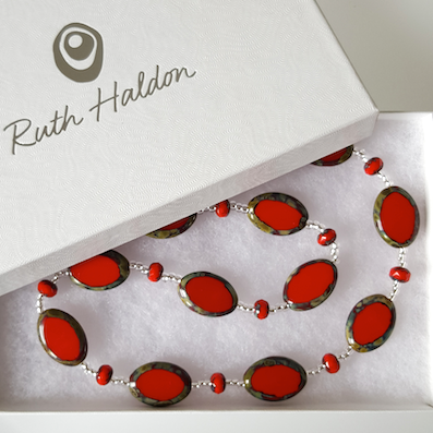 Bright red oval necklace
