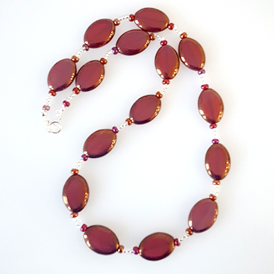 Burgundy oval Czech glass necklace