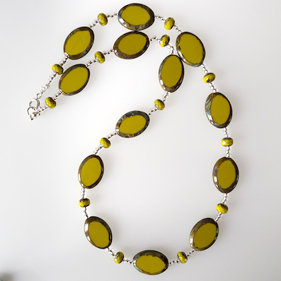 Chartreuse green, oval necklace